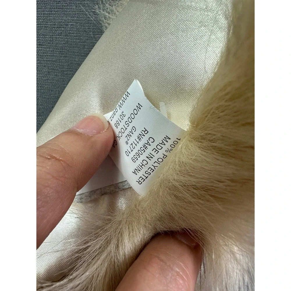 Ganz Faux‎ Fur Collar Scarf Tan Cream Satin Lined with Loops 35 Inch Accessory